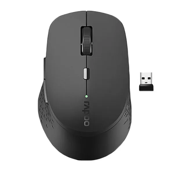 ماوس بی سیم رپو M300 Silent مشکی | کلیک فوق‌العاده بی صدا، 6 کلید، اتصال بلوتوث و دانگل